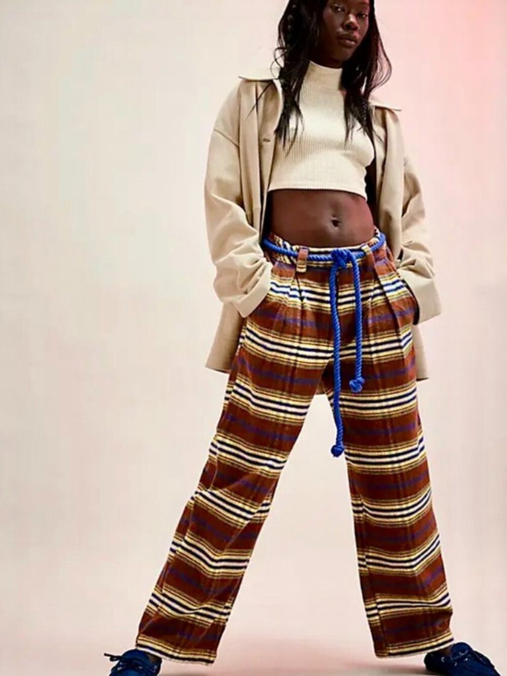 Free People Preppy Plaid Pull On Trousers Pants Striped Printed Straight Leg XS - Picture 2 of 10